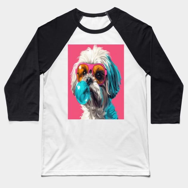 Pop Art Pooch: A Shaggy Dog's Bubble Gum Fun Baseball T-Shirt by TooplesArt